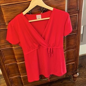 Red faux wrap maternity top